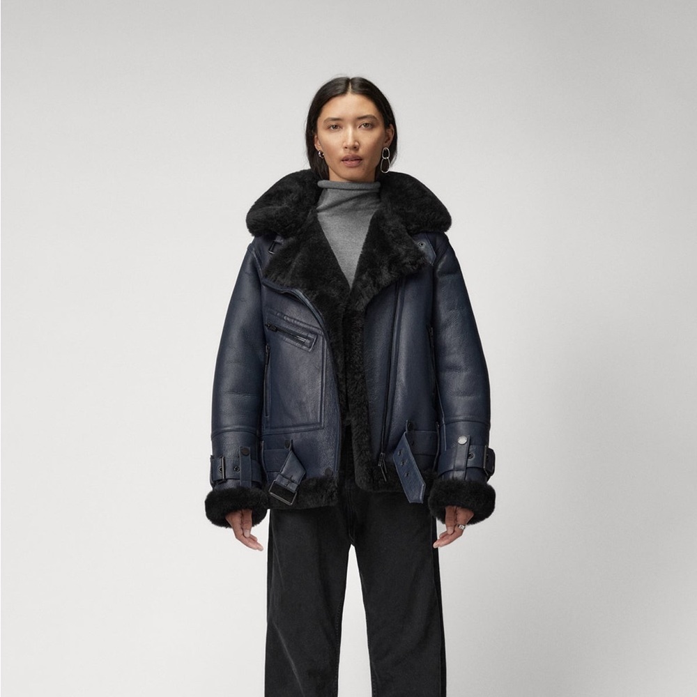 The Arrivals Moya V Navy Shearling jacket NEW WITH TAGS - Picture 1 of 7